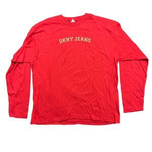 DKNY Jeans Active Shirt Mens XL Red Stretch Long Sleeve Crew Neck Pullover Tee